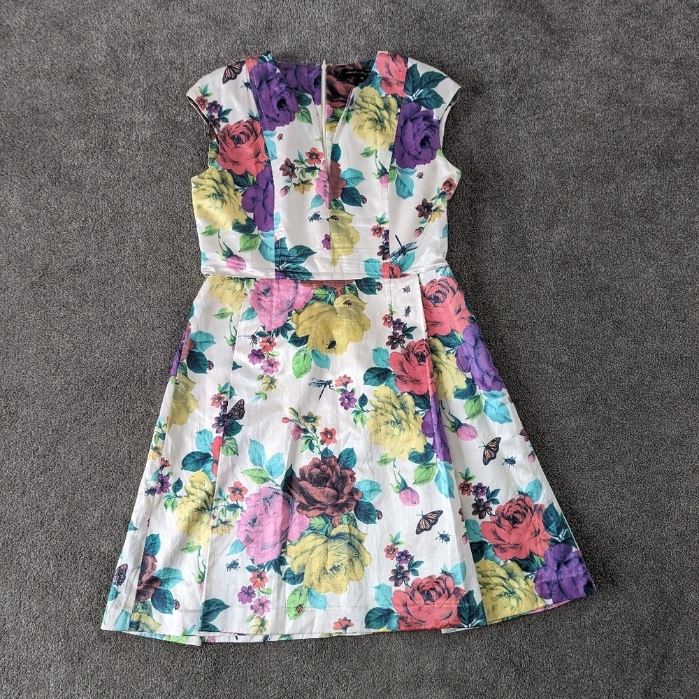 Sandra Angelozzi Women's Cotton Silk Floral Summer Dress Fit & Flare Size EU 40